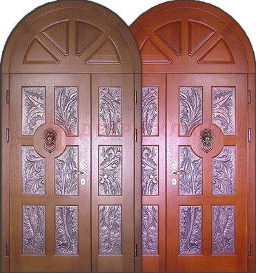 Металлическая арочная дверь со стеклом ДА-28 в коттедж в Кингисеппе