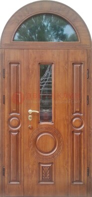 Двустворчатая железная дверь МДФ со стеклом в форме арки ДА-52 в Кингисеппе