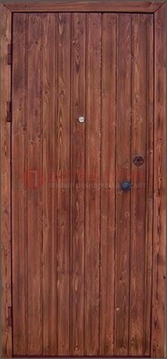 Коричневая железная дверь с евровагонкой ДЕ-18 в Черноголовке