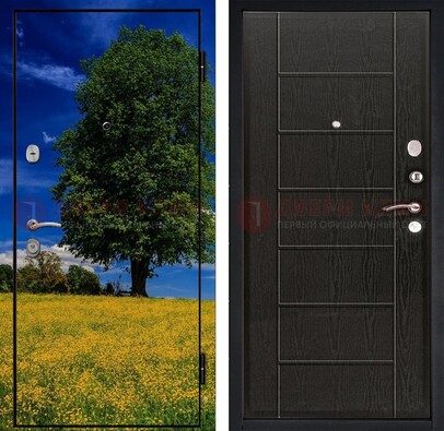 Железная дверь с фотопечатью дерева в поле ДФ-36 в Кингисеппе