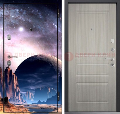Железная дверь с фотопечатью космоса и планеты ДФ-50 в Железнодорожном