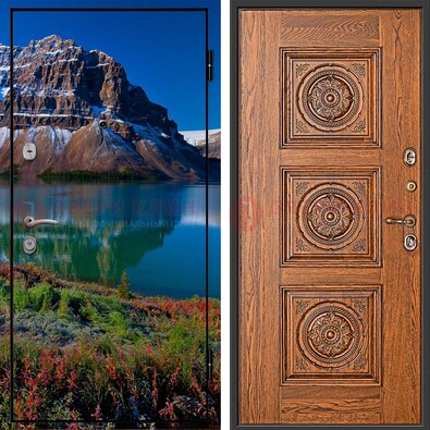 Входная дверь с фотопечатью озера и гор ДФ-6 в Ногинске