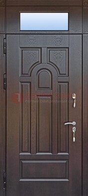 Железная дверь с фрамугой в коричневом цвете ДФГ-22 в Королеве