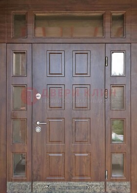 Стальная дверь МДФ со стеклом и фрамугами для дома ДФГ-29 в Кингисеппе