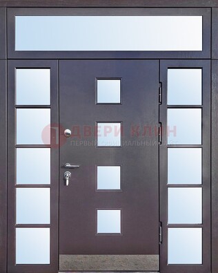 Современная железная дверь со стеклом и фрамугами ДФГ-4 в Калуге