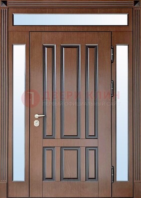 Железная дверь со стеклом и фрамугами в коричневом цвете ДФГ-8 в Кингисеппе