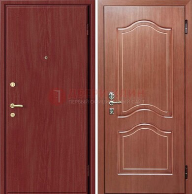Красная металлическая дверь с ламинатом МДФ внутри ДЛ-8 в Кингисеппе