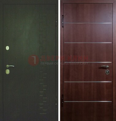 Темная металлическая дверь с МДФ ламинат с молдингами внутри ДМ-16 в Мурино
