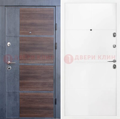 Серая с коричневой вставкой металлическая дверь МДФ ДМ-197 в Кингисеппе