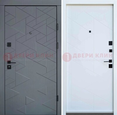 Серая металлическая дверь МДФ с узором  ДМ-224 в Кингисеппе