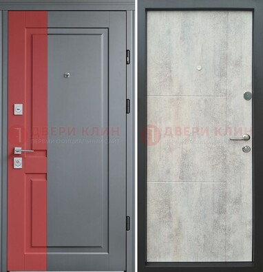 Серая с красной полосой металлическая дверь МДФ ДМ-245 в Петрозаводске