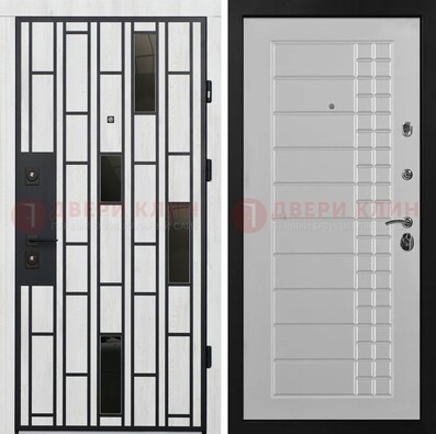 Белая с черными элементами железная дверь МДФ ДМ-282 в Кингисеппе