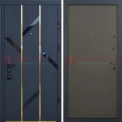 Темная металлическая дверь МДФ со стеклянными вставками ДМ-288 в Кингисеппе