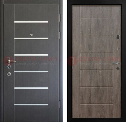 Черная металлическая входная дверь и коричневыми панелями МДФ ДМ-300 в Кингисеппе