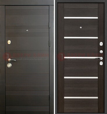 Черная металлическая входная дверь и внутри коричневый МДФ ДМ-301 в Кингисеппе