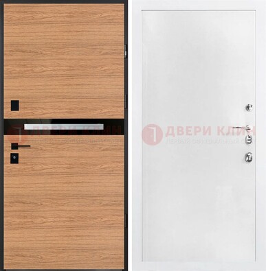 Железная коричневая дверь с МДФ в белом цвете ДМ-313 в Кингисеппе