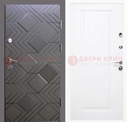 Железная серая дверь с МДФ в белом цвете ДМ-314 в Кингисеппе