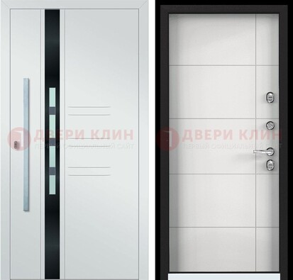 Металлическая дверь в белом цвете с МДФ ДМ-323 в Кингисеппе