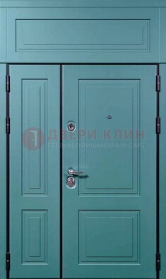 Синяя металлическая дверь с МДФ и верхней фрамугой ДМ-339 в Кингисеппе