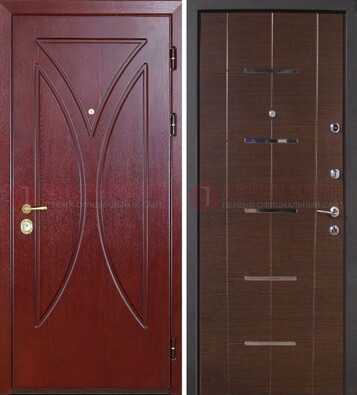 Темно-красная железная дверь с МДФ ДМ-370 в Кингисеппе