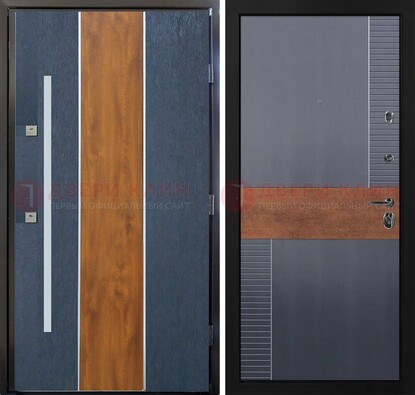 Темная металлическая дверь МДФ со вставками ДМ-411 в Кингисеппе
