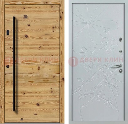 Металлическая дверь с МДФ в светлом цвете ДМ-412 в Мурманске
