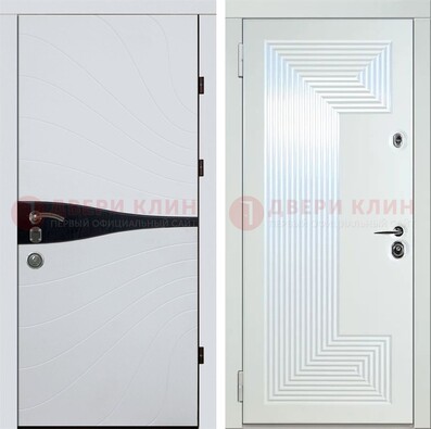 Белая железная дверь с МДФ в стиле хайтек ДМ-413 в Кингисеппе