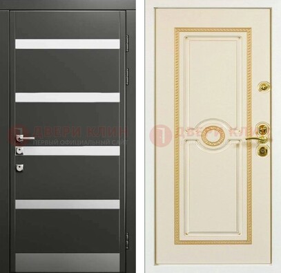 Металлическая дверь с серой и белой МДФ ДМ-419 в Перми