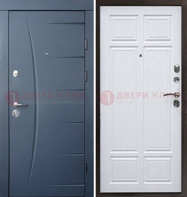 Темно-синяя стальная дверь МДФ белая внутри ДМ-435 в Котельниках
