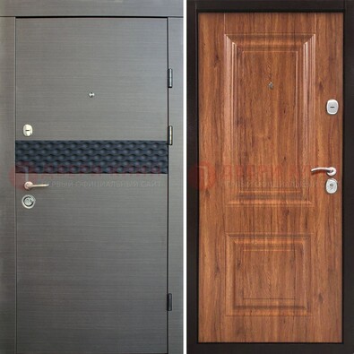 Темная стальная дверь МДФ с декоративной вставкой ДМ-440 В Ижевске