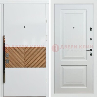 Белая железная дверь с МДФ в квартиру ДМ-476 в Кингисеппе