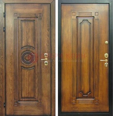 Коричневая металлическая дверь с массивом дуба с рисунком ДМД-10 в Кашире