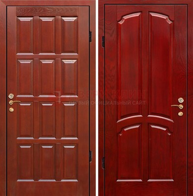 Красная металлическая дверь с массивом дуба ДМД-15 в Тольятти