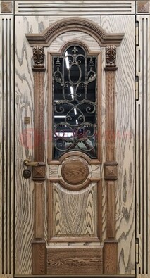Железная дверь с массивом дуба со стеклом и ковкой ДМД-47 в Кингисеппе
