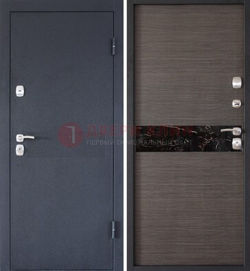 Черная железная дверь с порошковым напылением МДФ внутри ДП-114 в Ступино