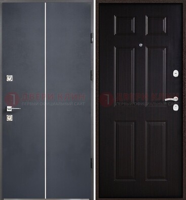 Железная дверь с порошковым покрытием и отделкой Темный орех внутри ДП-211 в Кингисеппе