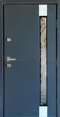 Серая стальная дверь с порошковым покрытием и стеклянной вставкой ДП-216 в Кингисеппе