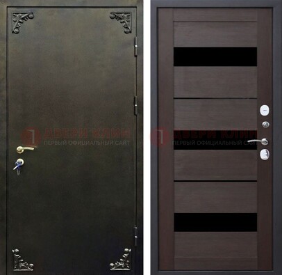 Темная входная дверь с порошковым покрытием и МДФ со стеклом ДП-236 в Кингисеппе