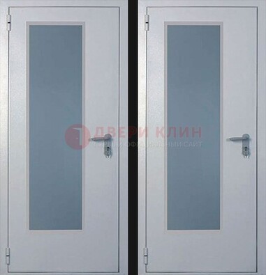 Белая металлическая противопожарная дверь с декоративной вставкой ДПП-5 в Сергиевом Посаде