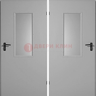 Белая металлическая противопожарная дверь с декоративной вставкой ДПП-7 в Люберцах