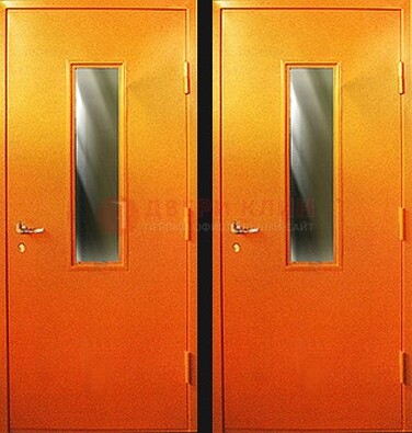 Оранжевая противопожарная дверь со вставкой из стекла ДПП-8 в Мытищах