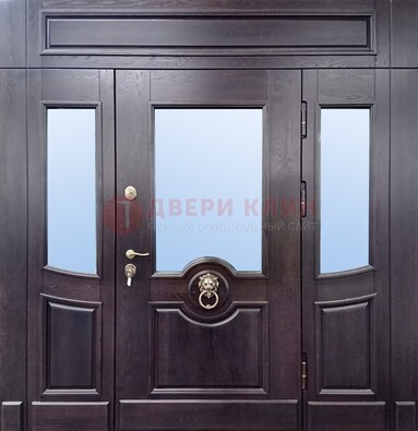 Филенчатая металлическая дверь с панелью МДФ и стеклом ДПР-102 в Кингисеппе
