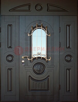 Парадная железная дверь Винорит со стеклом и ковкой ДПР-103 в Кингисеппе
