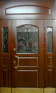 Стальная парадная дверь со вставками из стекла и ковки ДПР-30 в коттедж в Белгороде