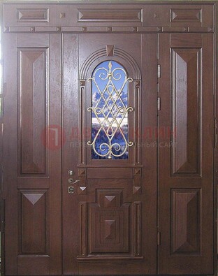 Стальная парадная дверь со стеклом и ковкой ДПР-4 для коттеджа в Кингисеппе