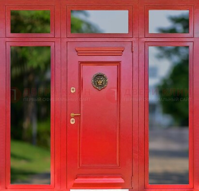 Красная парадная дверь для частного дома ДПР-88 в Кингисеппе