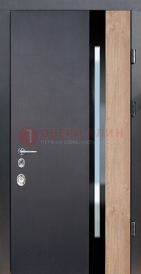 Черная металлическая дверь МДФ со стеклом ДС-14 в Кингисеппе