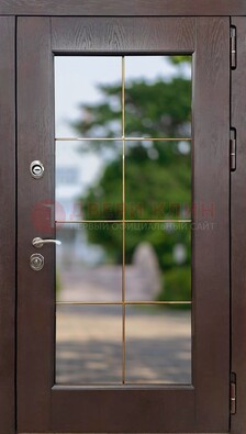 Коричневая стальная дверь со стеклом ДС-19 в Кингисеппе