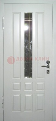 Белая металлическая дверь со стеклом ДС-1 в загородный дом в Кингисеппе