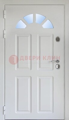 Белая стальная дверь МДФ со стеклом для дома ДС-37 в Кингисеппе
